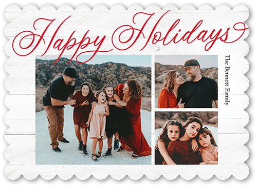Festive Family Love Holiday Card, White, 5x7 Flat, Holiday, Pearl Shimmer Cardstock, Scallop