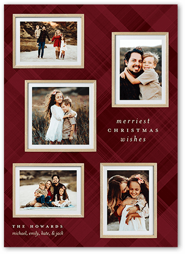 Festive Plaid Collage Holiday Card, Red, 5x7, Christmas, Matte, Signature Smooth Cardstock, Square