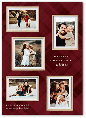 Festive Plaid Collage Holiday Card, Red, 5x7 Flat, Write Your Own, Luxe Double-Thick Cardstock, Square