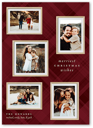 Festive Plaid Collage Holiday Card, Red, 5x7 Flat, Christmas, Standard Smooth Cardstock, Square