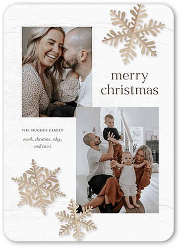 Snowflake Accents Holiday Card, White, 5x7 Flat, Christmas, 100% Recycled Cardstock , Rounded