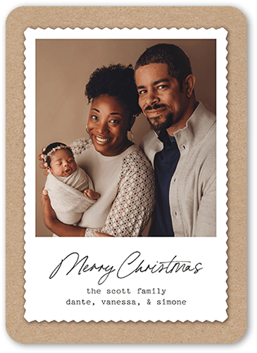 Framed Stamp Holiday Card, Brown, 5x7 Flat, Christmas, Pearl Shimmer Cardstock, Rounded
