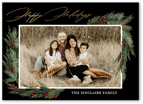 Wintergreen Frame Holiday Card, Black, 5x7 Flat, Holiday, Standard Smooth Cardstock, Square