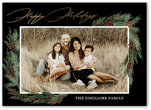 Wintergreen Frame Holiday Card, Black, 5x7 Flat, Holiday, Matte, Signature Smooth Cardstock, Square