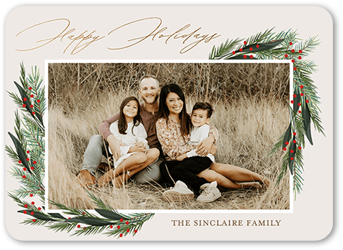 Wintergreen Frame Holiday Card, Beige, 5x7, Holiday, Matte, Signature Smooth Cardstock, Rounded
