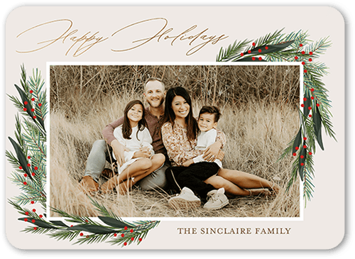 Wintergreen Frame Holiday Card, Beige, 5x7 Flat, Holiday, Standard Smooth Cardstock, Rounded