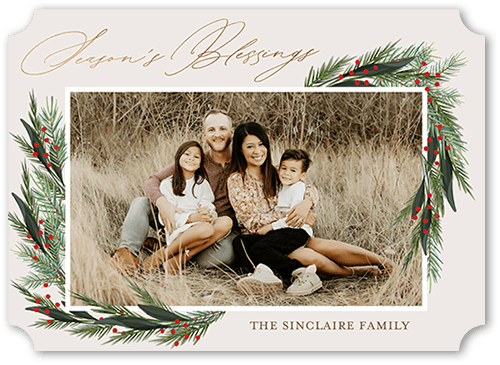 Wintergreen Frame Holiday Card, Beige, 5x7 Flat, Religious, Pearl Shimmer Cardstock, Ticket