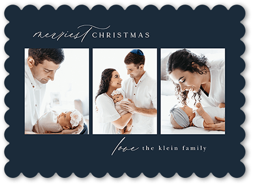 Simple Family Frames Holiday Card, Blue, 5x7 Flat, Christmas, Pearl Shimmer Cardstock, Scallop