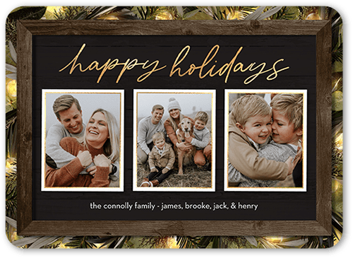 Rustic Evergreen Lights Holiday Card, Grey, 5x7 Flat, Holiday, Standard Smooth Cardstock, Rounded