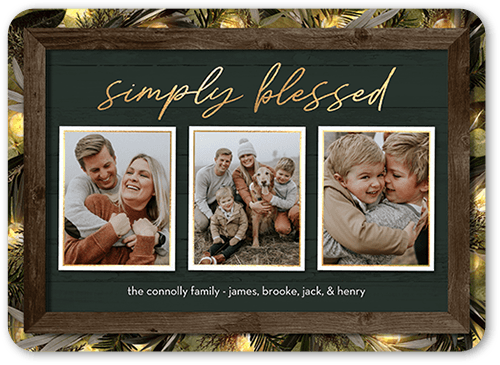 Rustic Evergreen Lights Holiday Card, Green, 5x7 Flat, Religious, Pearl Shimmer Cardstock, Rounded, Spruce