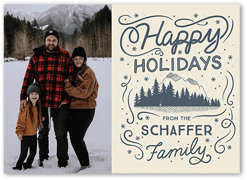 Snowy Mountains Holiday Card, Blue, 5x7 Flat, Holiday, Pearl Shimmer Cardstock, Square