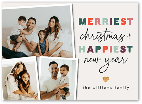 Multicolor Merry Holiday Card, Blue, 5x7 Flat, Christmas, Pearl Shimmer Cardstock, Square, Lake