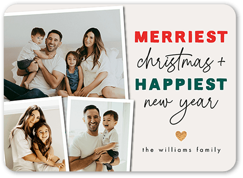 Multicolor Merry Holiday Card, Red, 5x7 Flat, Christmas, Standard Smooth Cardstock, Rounded