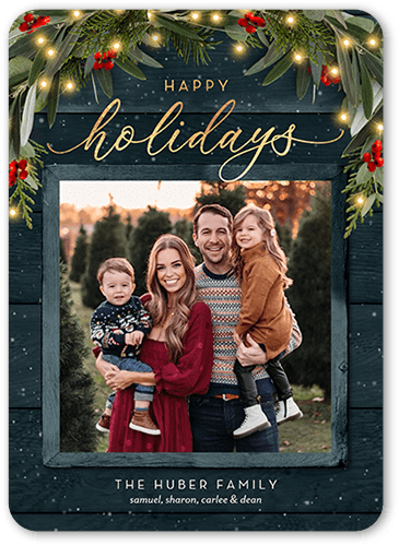 Wreath Topped Holiday Card, Blue, 5x7 Flat, Holiday, Standard Smooth Cardstock, Rounded