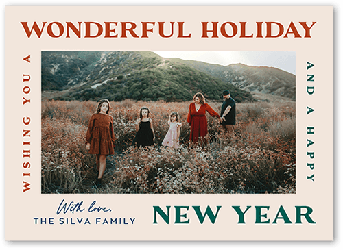 Type All Around Holiday Card, Beige, 5x7 Flat, Holiday, Luxe Double-Thick Cardstock, Square, Adobe Blush