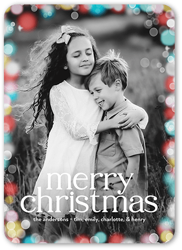 Confetti Bokeh Holiday Card, Red, none, 5x7 Flat, Christmas, Matte, Signature Smooth Cardstock, Rounded