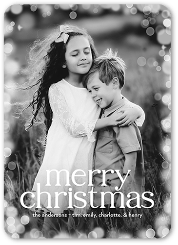 Confetti Bokeh Holiday Card, none, White, 5x7 Flat, Christmas, Pearl Shimmer Cardstock, Rounded