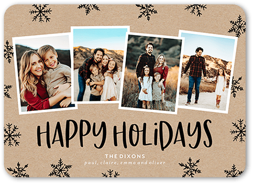 Snowflake Photo Collage Holiday Card, Beige, 5x7, Holiday, Matte, Signature Smooth Cardstock, Rounded