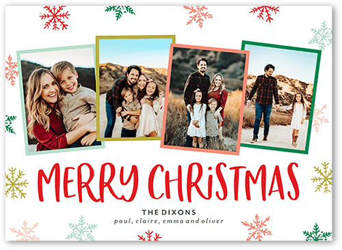 Snowflake Photo Collage Holiday Card, White, 5x7 Flat, Christmas, Pearl Shimmer Cardstock, Square