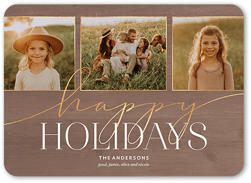 Elegant Accents Holiday Card, Brown, 5x7 Flat, Holiday, Pearl Shimmer Cardstock, Rounded