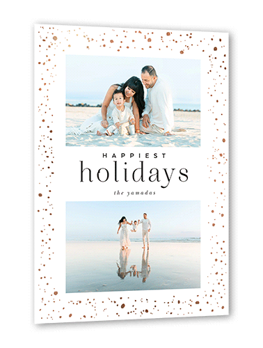 Modern Foil Border Holiday Card, White, Rose Gold Foil, 5x7 Flat, Holiday, Pearl Shimmer Cardstock, Square