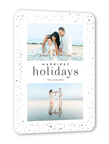Modern Foil Border Holiday Card, White, Silver Foil, 5x7 Flat, Holiday, Pearl Shimmer Cardstock, Rounded