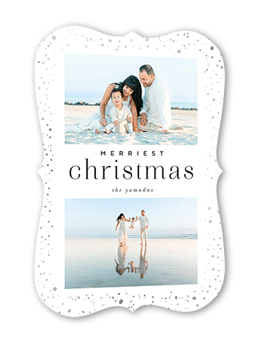 Modern Foil Border Holiday Card, White, Silver Foil, 5x7, Christmas, Pearl Shimmer Cardstock, Bracket