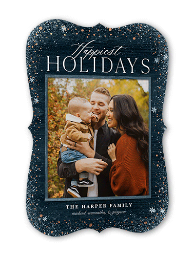 Snowflake Foil Stamped Holiday Card, Blue, Rose Gold Foil, 5x7 Flat, Holiday, Matte, Signature Smooth Cardstock, Bracket