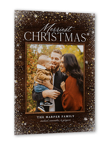 Snowflake Foil Stamped Holiday Card, Brown, Gold Foil, 5x7 Flat, Christmas, Matte, Signature Smooth Cardstock, Square