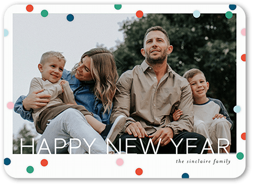 Modern Polka Dot Holiday Card, Green, 5x7 Flat, New Year, Pearl Shimmer Cardstock, Rounded, Green