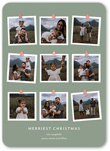 Joyous Moments Collage Holiday Card, Green, 5x7 Flat, Write Your Own, 100% Recycled Cardstock , Rounded