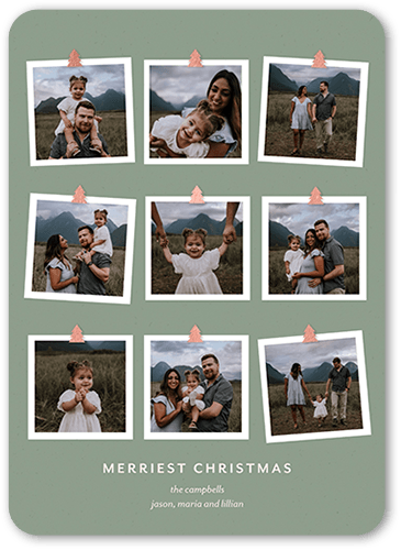 Joyous Moments Collage Holiday Card, Green, 5x7 Flat, Write Your Own, Pearl Shimmer Cardstock, Rounded