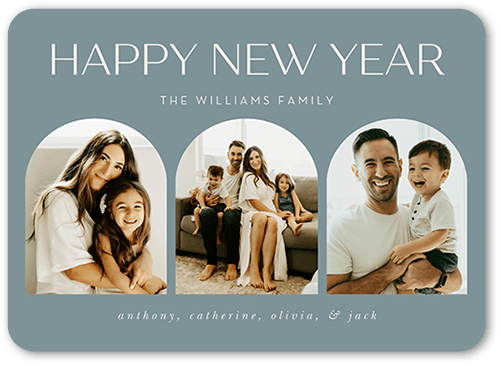 Modern Arches Holiday Card, Blue, none, 5x7 Flat, New Year, 100% Recycled Cardstock , Rounded