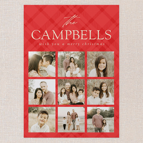 Plaid Picture Grid Holiday Card, none, Red, 5x7 Flat, Christmas, Standard Smooth Cardstock, Square