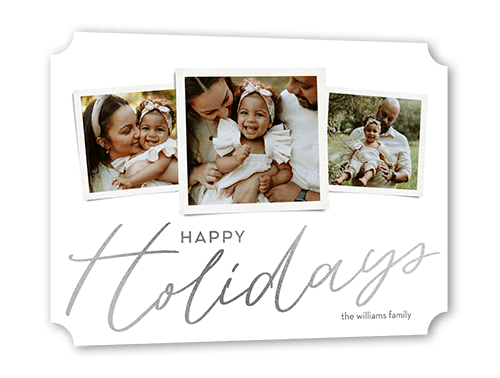 Bold Collage Holiday Card, Silver Foil, White, 5x7 Flat, Holiday, Pearl Shimmer Cardstock, Ticket