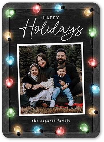 Colorful Bulb Lights Holiday Card, Black, 5x7 Flat, Holiday, Standard Smooth Cardstock, Rounded