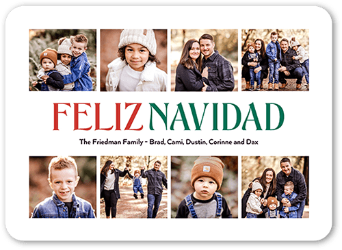 Nouveau Collage Holiday Card, White, 5x7 Flat, Feliz Navidad, Standard Smooth Cardstock, Rounded