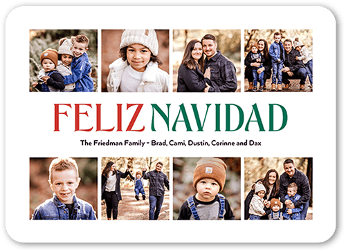 Nouveau Collage Holiday Card, White, 5x7 Flat, Feliz Navidad, Matte, Signature Smooth Cardstock, Rounded