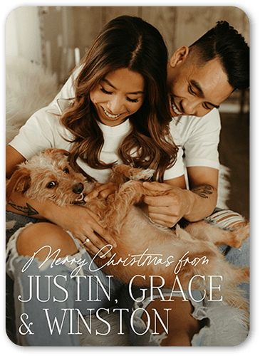 Large Names Holiday Card, White, 5x7 Flat, Christmas, 100% Recycled Cardstock , Rounded, White