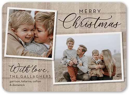 Soft Flannel Holiday Card, Beige, 5x7 Flat, Christmas, 100% Recycled Cardstock , Rounded
