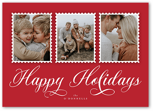 Stamp Frames Holiday Card, Red, 5x7 Flat, Holiday, Pearl Shimmer Cardstock, Square