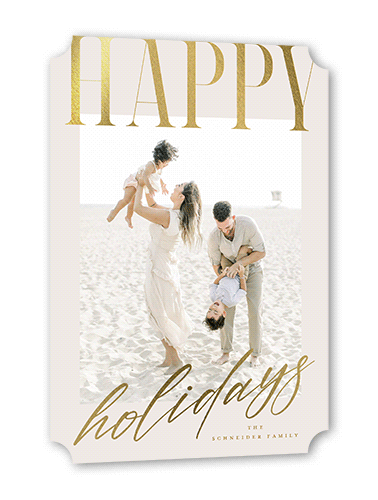 Big And Shiny Holiday Card, Gold Foil, Grey, 5x7 Flat, Holiday, Pearl Shimmer Cardstock, Ticket