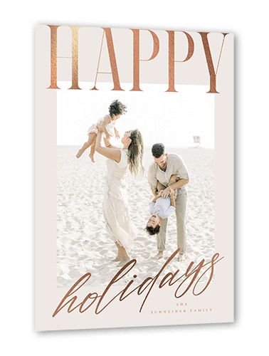 Big And Shiny Holiday Card, Rose Gold Foil, Grey, 5x7 Flat, Holiday, Pearl Shimmer Cardstock, Square