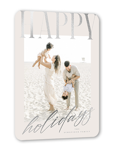 Big And Shiny Holiday Card, Grey, Silver Foil, 5x7 Flat, Holiday, Pearl Shimmer Cardstock, Rounded