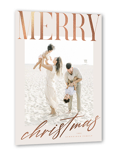 Big And Shiny Holiday Card, Rose Gold Foil, Grey, 5x7 Flat, Christmas, Pearl Shimmer Cardstock, Square, Whisper Gray