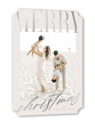 Big And Shiny Holiday Card, Grey, Silver Foil, 5x7 Flat, Christmas, Pearl Shimmer Cardstock, Ticket