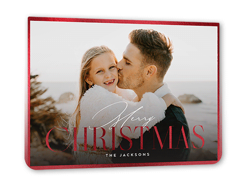 Gleaming Edge Holiday Card, Red Foil, White, 5x7 Flat, Christmas, Pearl Shimmer Cardstock, Rounded