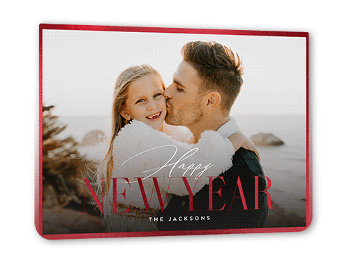 Gleaming Edge Holiday Card, White, Red Foil, 5x7 Flat, New Year, Matte, Signature Smooth Cardstock, Rounded