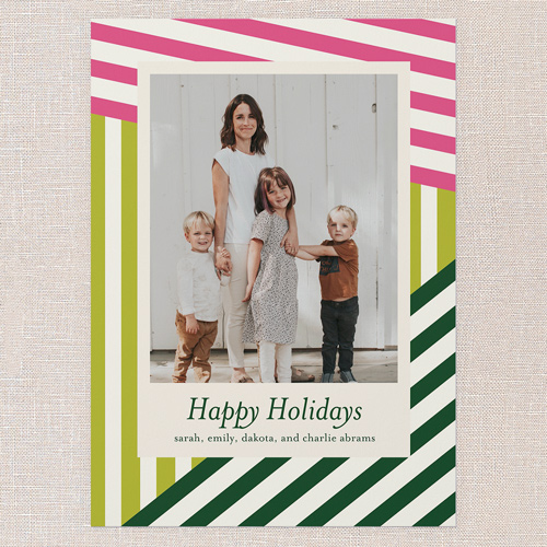 Slanted Stripes Holiday Card, Green, 5x7 Flat, Holiday, 100% Recycled Cardstock , Square, Mojito