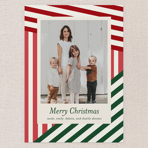 Slanted Stripes Holiday Card, Red, 5x7 Flat, Christmas, 100% Recycled Cardstock , Square, Red